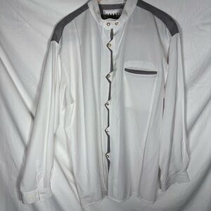 White and Gray Casual Button Down Shirt with‎ Mandarin Collar